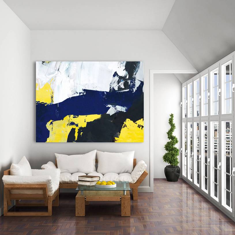 Yellow Handmade Hand-painted Black Dining Abstract Canvas Artwork GB6QQ